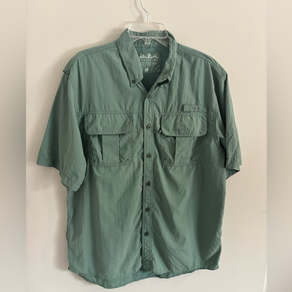North River Outfitters Green Short Sleeve Button-Up Fishing Shirt Size Large